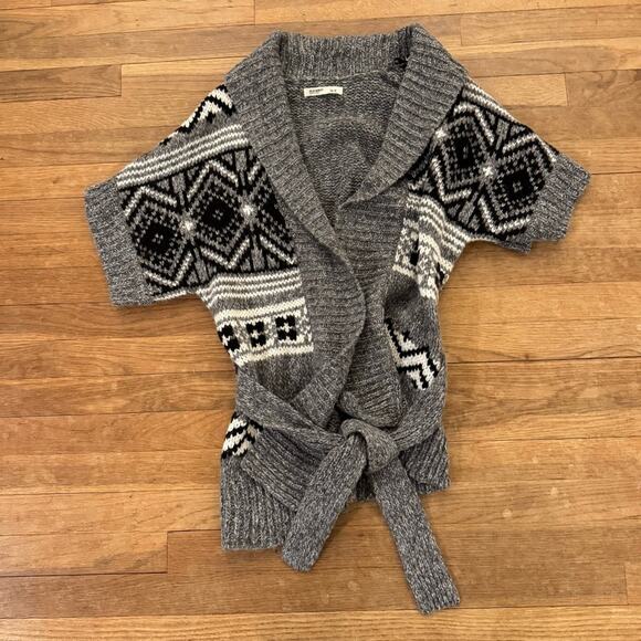 Old Navy gray white wool blend belted open front knit sweater size small S b35 - Picture 1 of 4